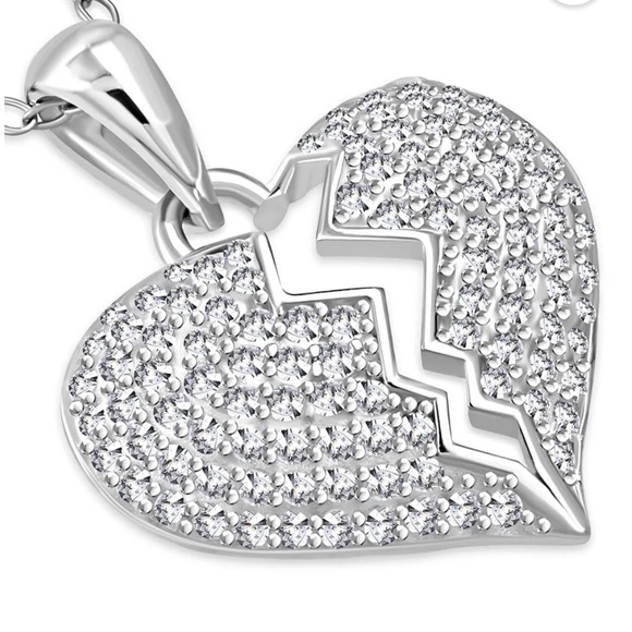 Jewelry - Sterling silver 925 NWT broken heart  pendant w/cubic zirconia on ss link chain